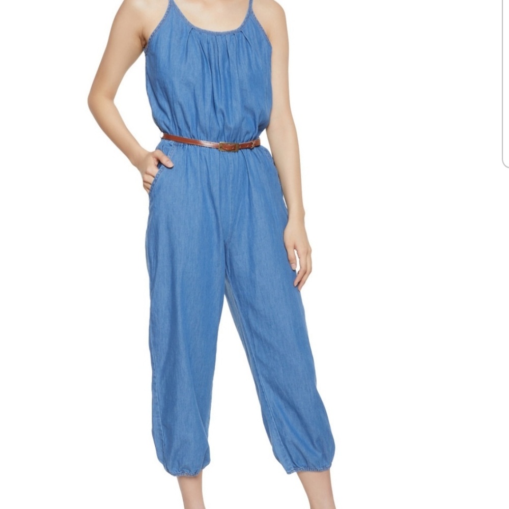 Belted Denim Jumpsuit